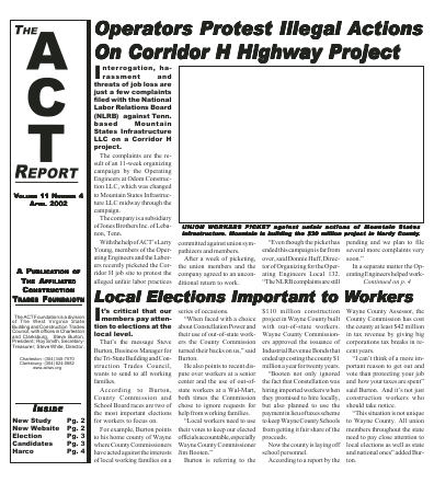 April 2002 Newsletter Volume 11